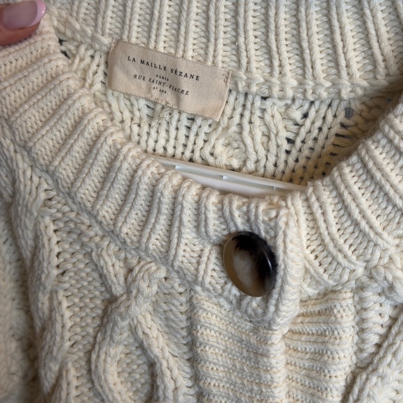 Sezane Cream and Black Striped Cardigan - Picture 2 of 5